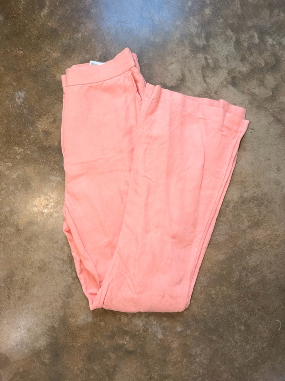 NWT - Linen Blend Flare Pants Coral Pink High Rise Summer Wide Leg - Size 4 - Picture 2 of 8